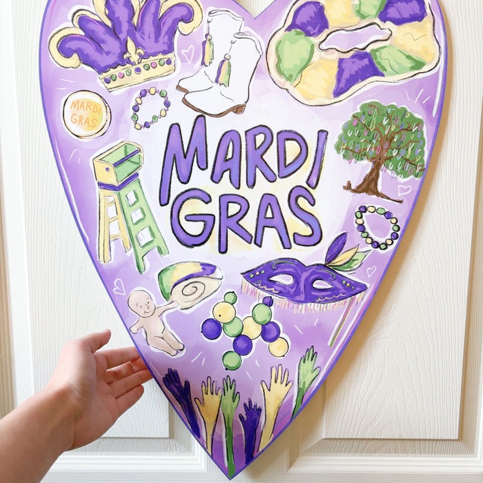 Mardi Gras Heart Door Hanger