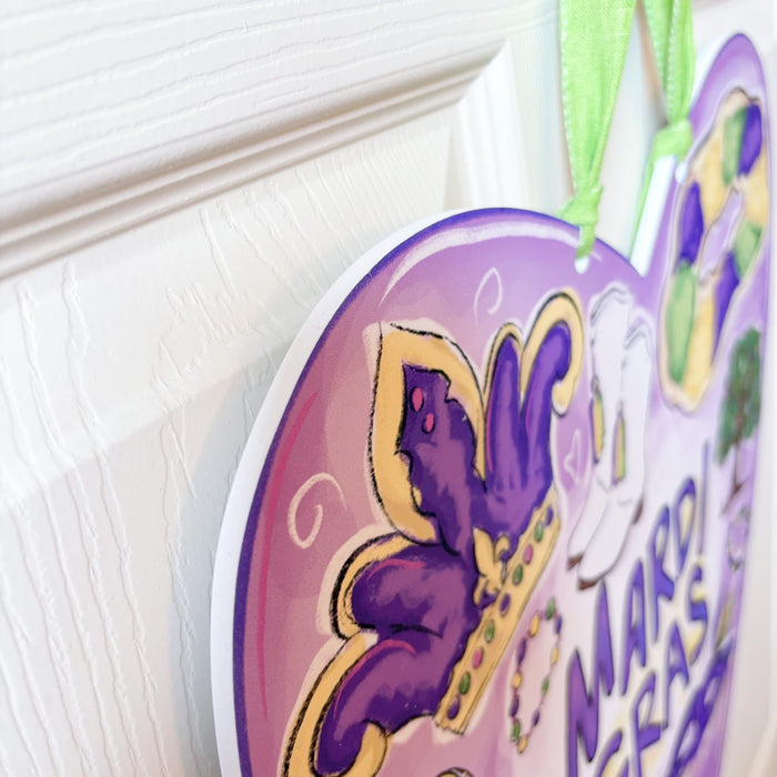 Mardi Gras Heart Door Hanger