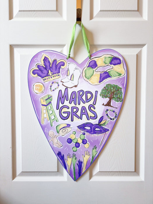 Mardi Gras Heart Door Hanger