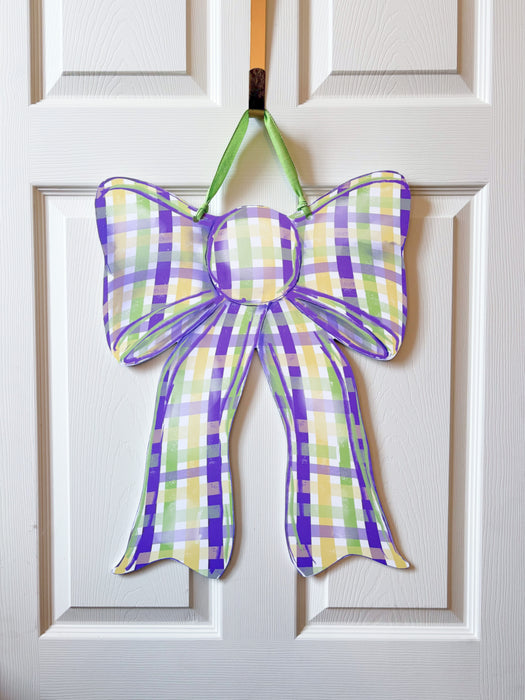 Mardi Gras Plaid Bow Door Hanger