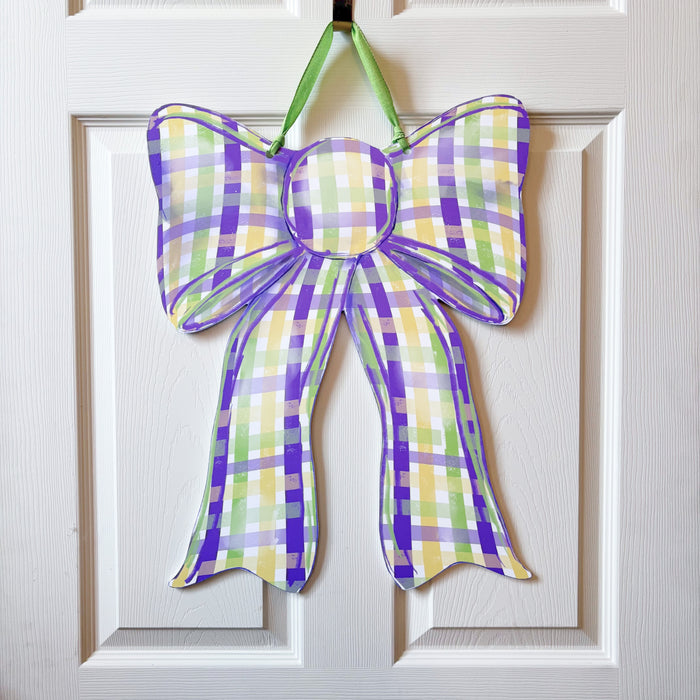 Mardi Gras Plaid Bow Door Hanger