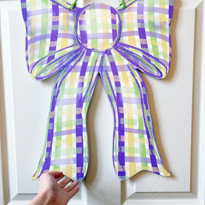 Mardi Gras Plaid Bow Door Hanger