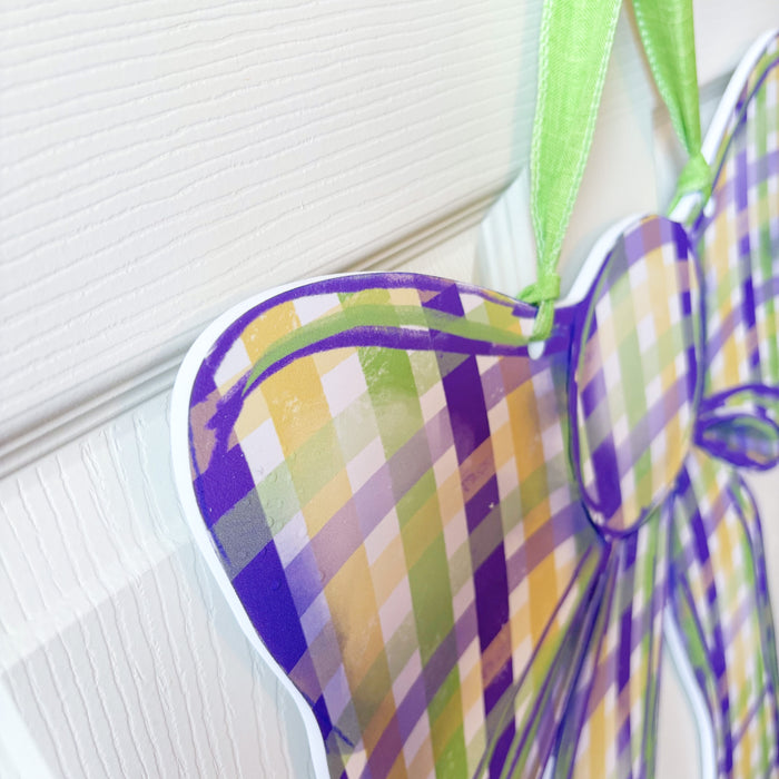 Mardi Gras Plaid Bow Door Hanger