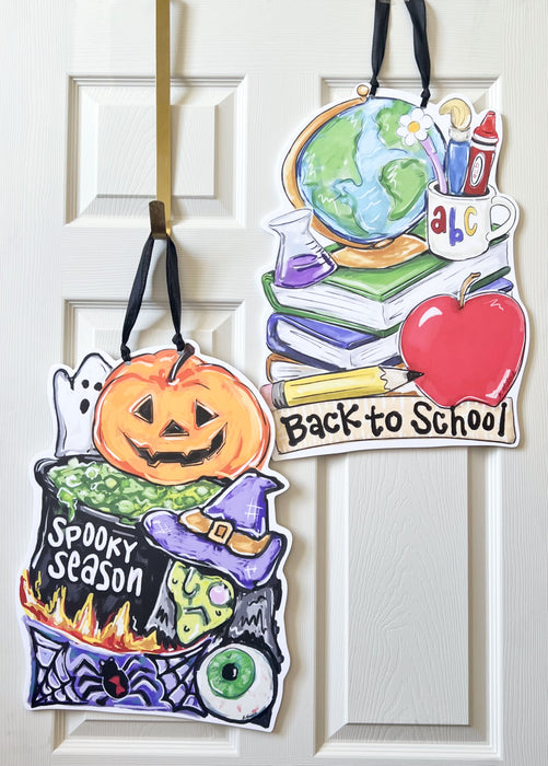 Double Sided Back To School Rules / Spooky Season Door Hanger