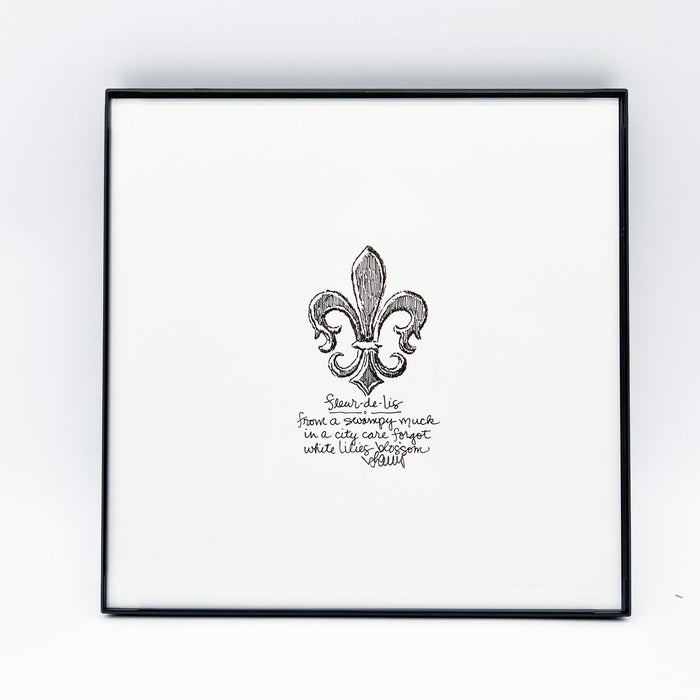 Framed Haiku Art B/W: Fleur De Lis