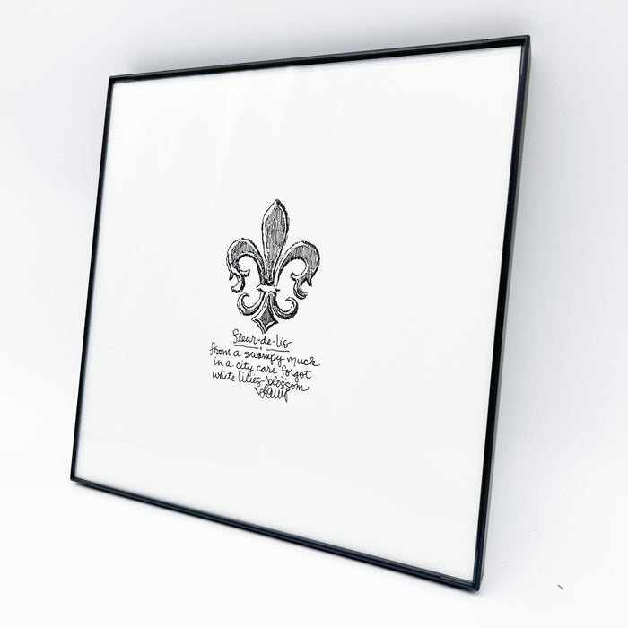 Framed Haiku Art B/W: Fleur De Lis