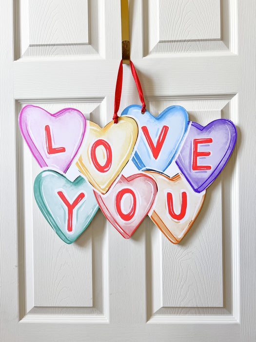Love You Conversation Hearts Door Hanger