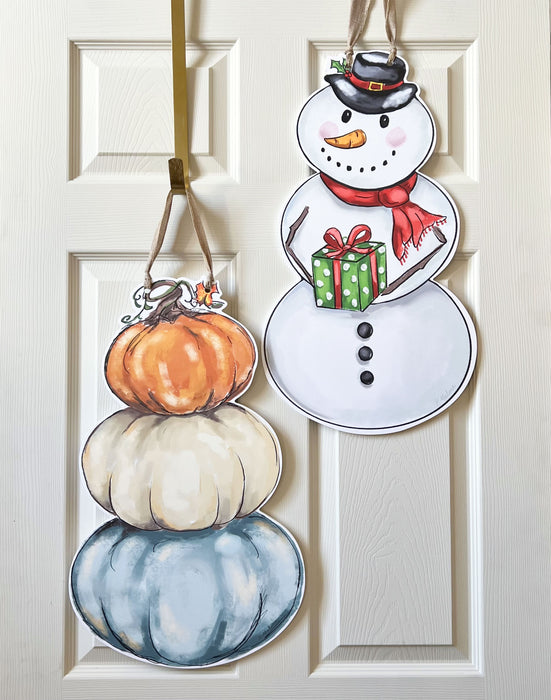 Double Sided Snowman / Pumpkin Stack Door Hanger