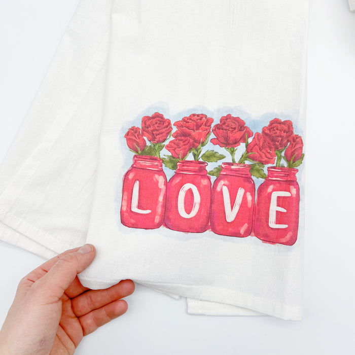 Valentine's Roses in Mason Jars Towel