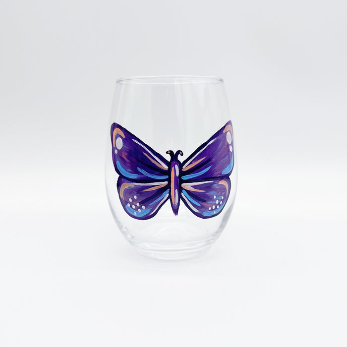 Purple Butterfly Wine Glass