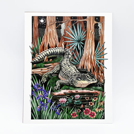 Mattea at Home Malone NOLA | Wild Gator Art Print Louisiana Local Alligator Floral Cypress Tree Iris Artwork Baton Rouge, LA