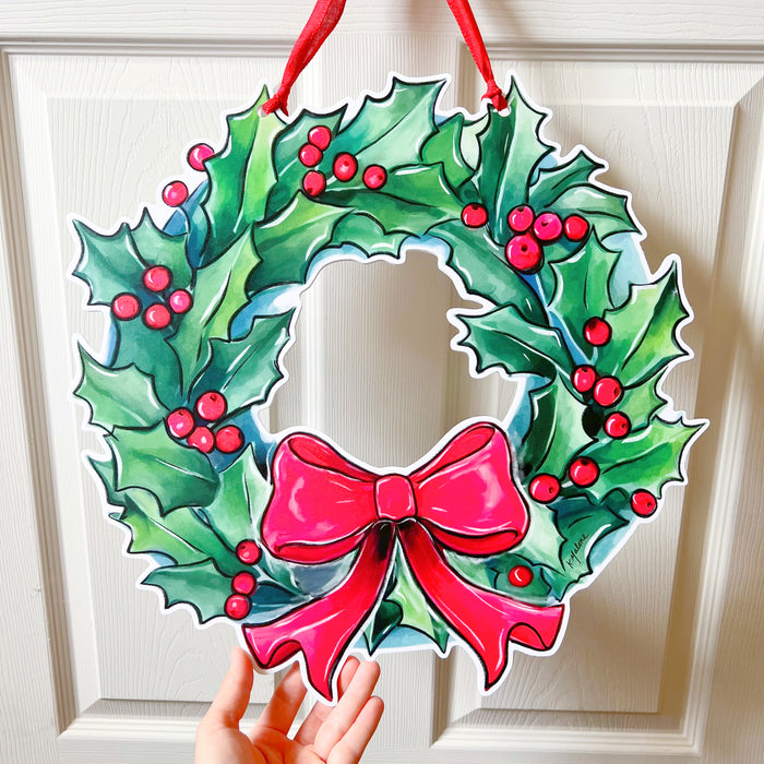 Holly Holiday Wreath Door Hanger