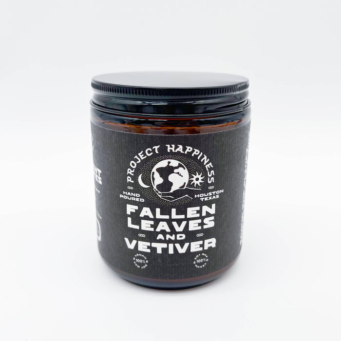 Project Happiness Candle Fallen Leaves and Vetiver Scented Fall Candle - Made in Texas Hand Poured - Brands that give back