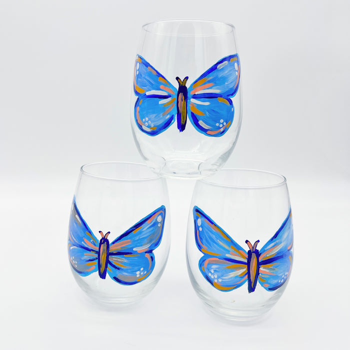 Blue Butterfly Wine Glass