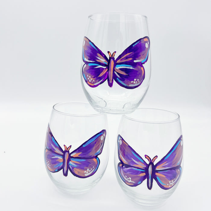 Purple Butterfly Wine Glass