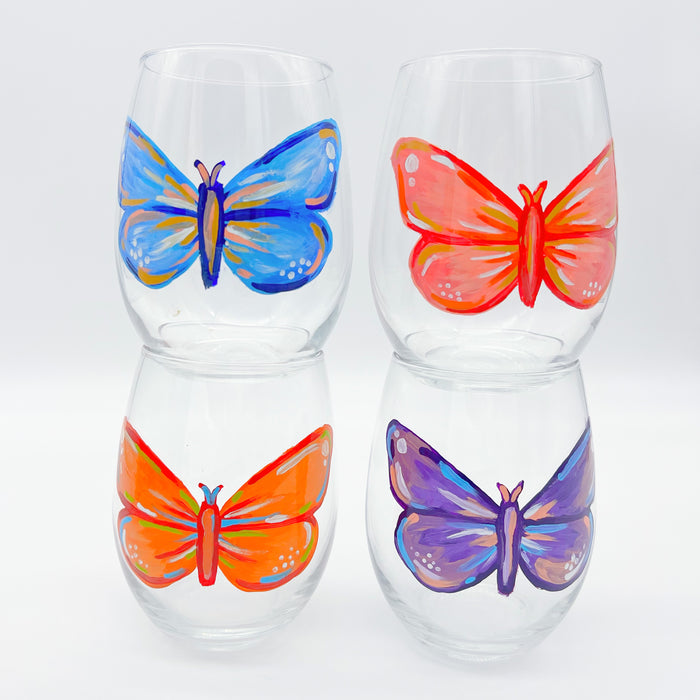 Pink Butterfly Wine Glass