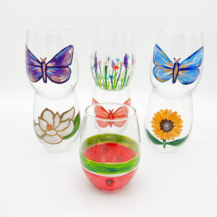 Pink Butterfly Wine Glass