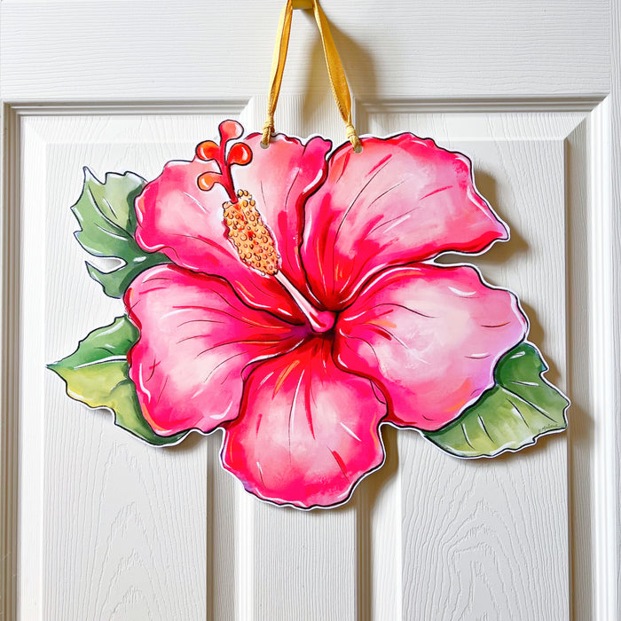 Pink Hibiscus Door Hanger