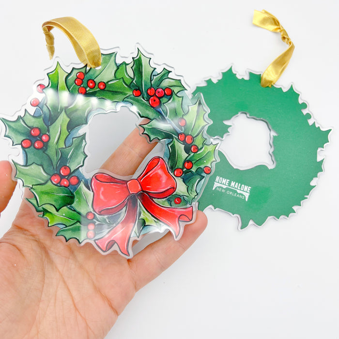 Acrylic Holly Holiday Wreath Ornament