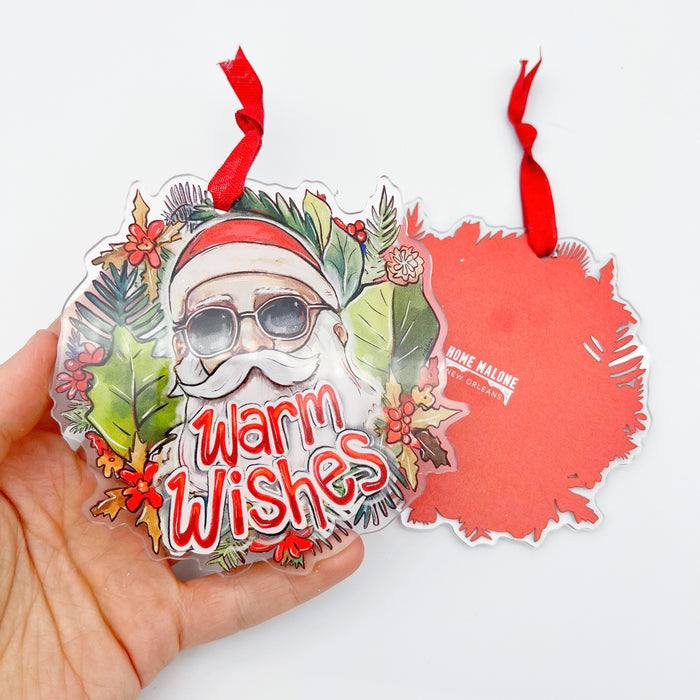 Acrylic Warm Wishes Tropical Santa Ornament