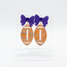 Sandy and Rizzo Fancy Football Dangle Earrings Purple Bow Handpainted One of a kind Art LSU 