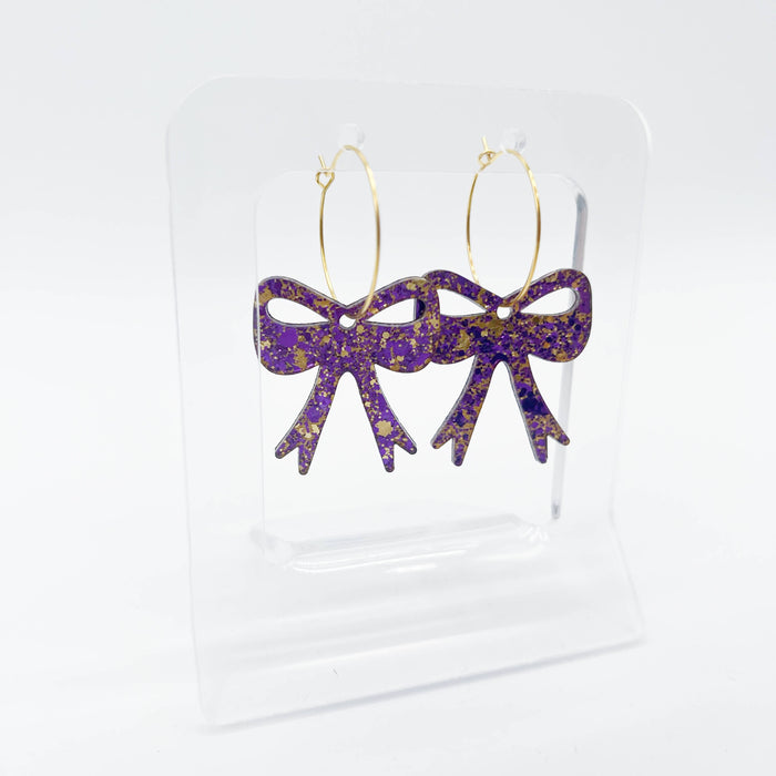 Purple & Gold Bow Hoop Earrings
