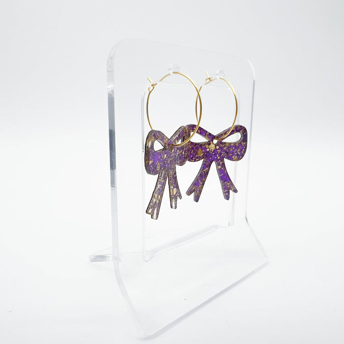 Purple & Gold Bow Hoop Earrings