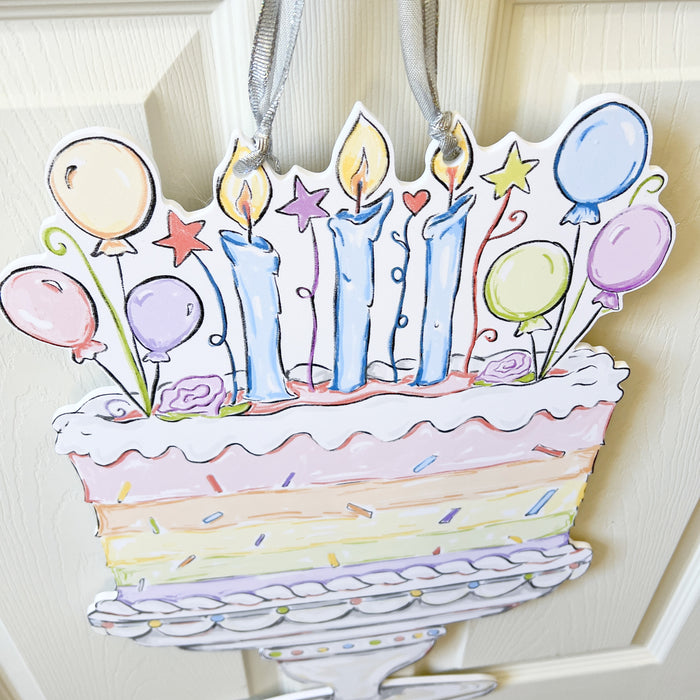 Home Malone Colorful Pastel Happy Birthday Cake Platter Door Hanger // Birthday Gifts // Outdoor Decor // New Orleans, LA