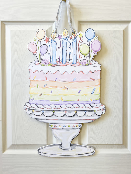 Home Malone Colorful Pastel Happy Birthday Cake Platter Door Hanger // Birthday Gifts // Outdoor Decor // New Orleans, LA