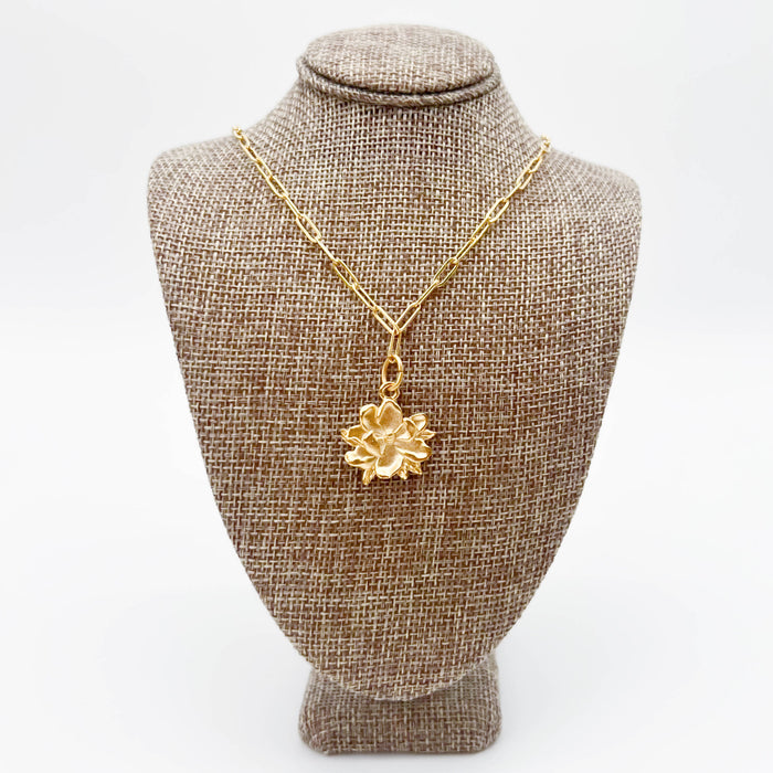 Pretty Gold Magnolia Paperclip Necklace Gift for Her - Mother's Day Gifts Lightweight Handcrafted