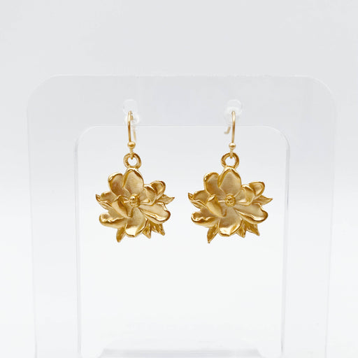 Gold Magnolia Drop Earrings - Unique Handcrafted in Texas Dangle Gifts for Her Accessories