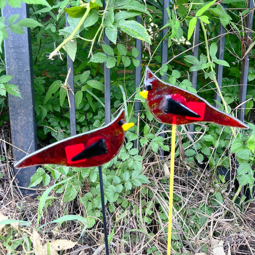 8 petals design cute red cardinals fused glass garden and home stakes christmas gift ideas pretty bird