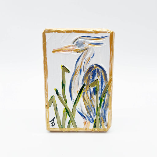 Handpainted Textured artwork heron in southern marsh pretty colorful home decor