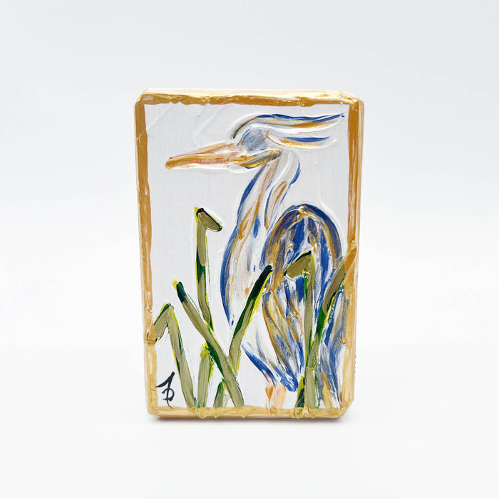 Handpainted Textured artwork heron in southern marsh pretty colorful home decor