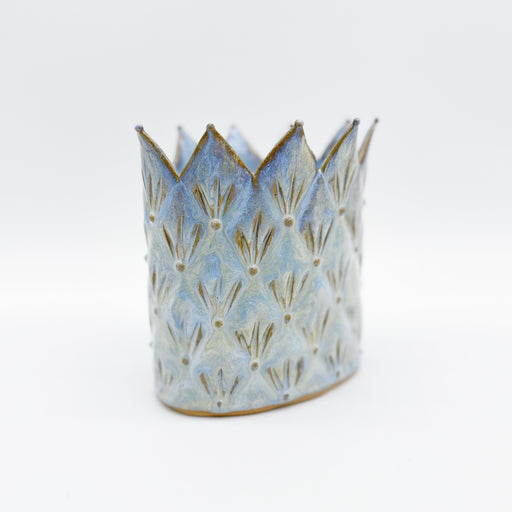 Yvonne Brown Pottery, Light Blue Pointed Crown-like Top, Cute + Unique Plant Vase Pot
