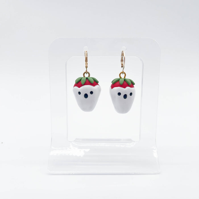 Cute Strawberry dipped in chocolate ghost boo berry earrings halloween lightweight jewelry
