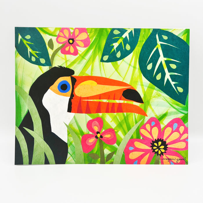 Vibrant, colorful, fun toucan art print collage, summer art, home decor, NOLA