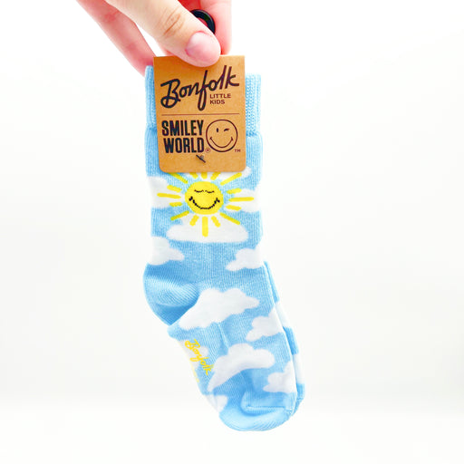 Bonfolk Blue Skies Ahead Sunny Day Smiley Face Soft Little Kids Socks // Brand That Gives Back //  Gift Guide For Little Kids //  Baby Shower Gifts