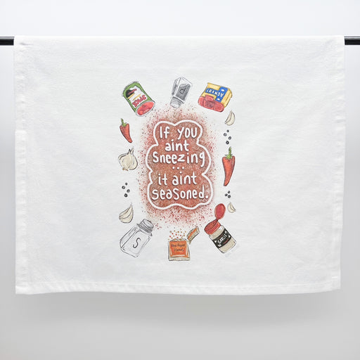 Home Malone Designs If You Ain't Sneezing, It Ain't Seasoned Funny Seafood Crawfish Boil Spicy Tea Towel // Kitchen + Home Decorations // Gift Guide for Cook // New Orleans Seasonings // Gift Guide for Him // Crawfish Boil New Orleans, LA 