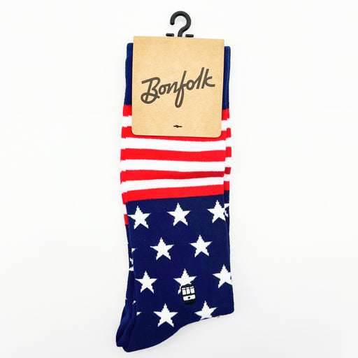 Bonfolk USA Red White and Blue Stars and Stripes Soft Socks // Brand that gives back // New Orleans, Louisiana // Groomsmen Gift Guide // Gifts for Him // Father's Day Gift Ideas