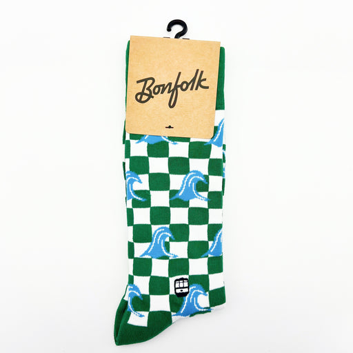 Bonfolk Tulane Wave Checkered Fan Game Day Socks // Brands That Give Back // Green + White Checkers // Roll Wave Tulane College University // New Orleans, Louisiana