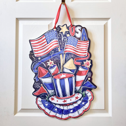Independence Day Red, White & Blue Fourth of July Celebration Vibrant Door Hanger // Fireworks, USA, American Flag // New Orleans