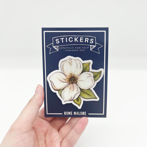 Home Malone Stickers Classic White Petal Dogwood Southern Flower Springtime Stationery for Any Surface // Stocking Stuffer // Laptop, Car, Waterbottle Waterproof Sticker // New Orleans, Louisiana
