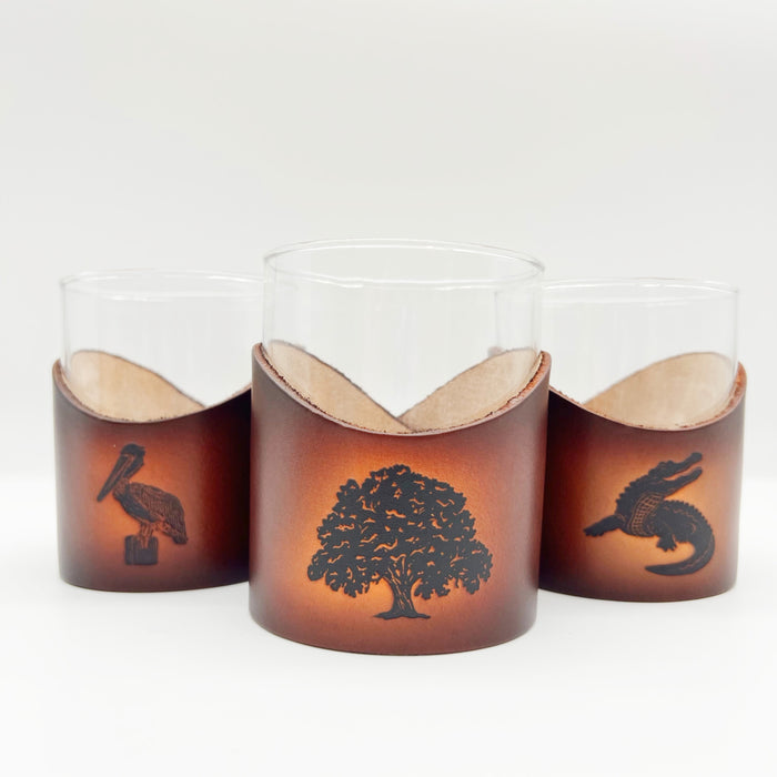 Oak Tree Leather Wrap Lowball Glass