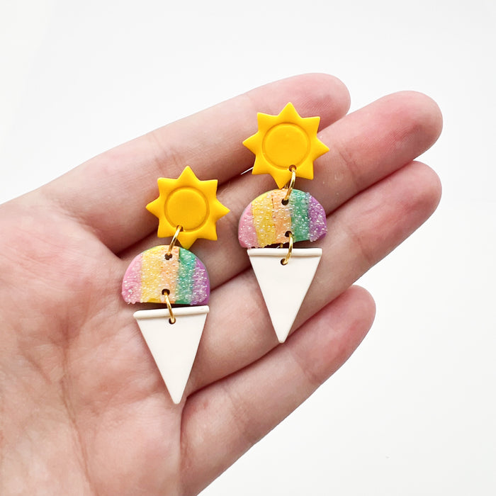 New Orleans Summer Rainbow Sunshine Sno-Ball Dangle Earrings for Women or Kids // Hot Summer Days // Sweet Treat Accessories // Jewelry for Women