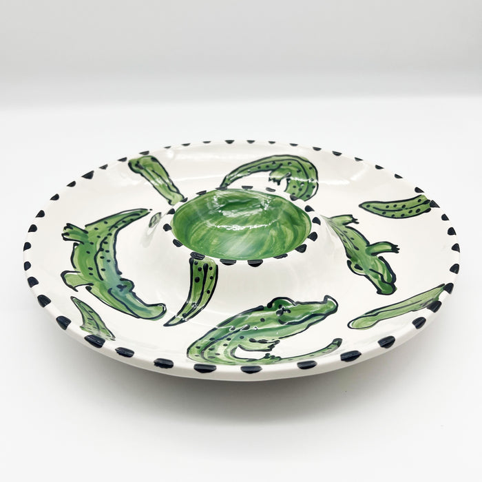 Magnolia Creative at Home Malone New Orleans Cute Fun Alligator Chip and Dip Serveware Bowl // Gameday Snacking Plates // Handpainted Handmade Ceramics for Her