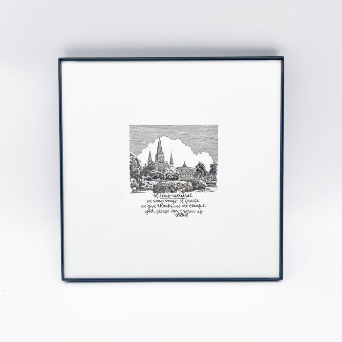 Framed Haiku Art B/W: St. Louis Cathedral