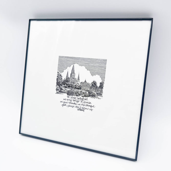 Framed Haiku Art B/W: St. Louis Cathedral