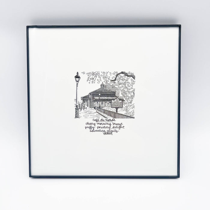 Framed Haiku Art B/W: Cafe Du Monde