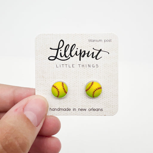 Lilliput Little Things Small Hypoallergenic Softball Stud Earrings - Game Day in Louisiana - Gift Ideas for Softball Moms - Little Gifts for Her